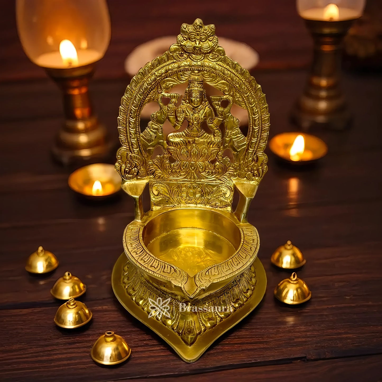 Brassaura™ Brass Diya with Stand – Height 11.8 Inches & Weight 4 Kgs | Home & Puja Décor