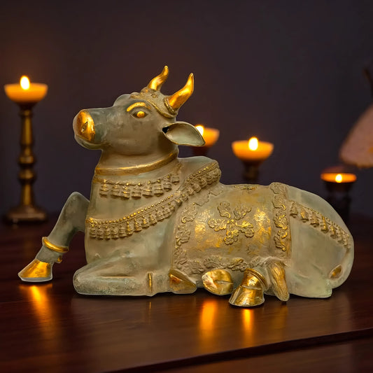 Brassaura™ Antique Brass Large Nandi Sculpture – Height 21.5 Inches & Weight 30 Kgs | Rustic Grey Sand Finish