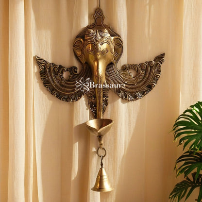 Brassaura™ Brass Ganesha Diya Statue – Height 11 Inches & Weight 1.3 Kgs | Spiritual Home Décor