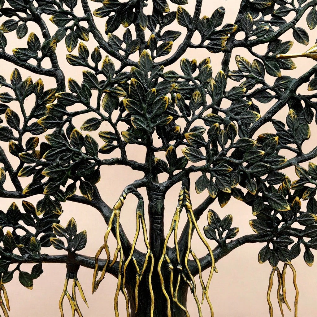 Brassaura® Tree of Life Sculpture with Golden Birds and Black & Golden Finish | Pure Superfine Brass Handcrafted Murti | Brass Statue for Home Temple, Pooja Room | Height 26.5 Inches | Weight 14.84 Kgs