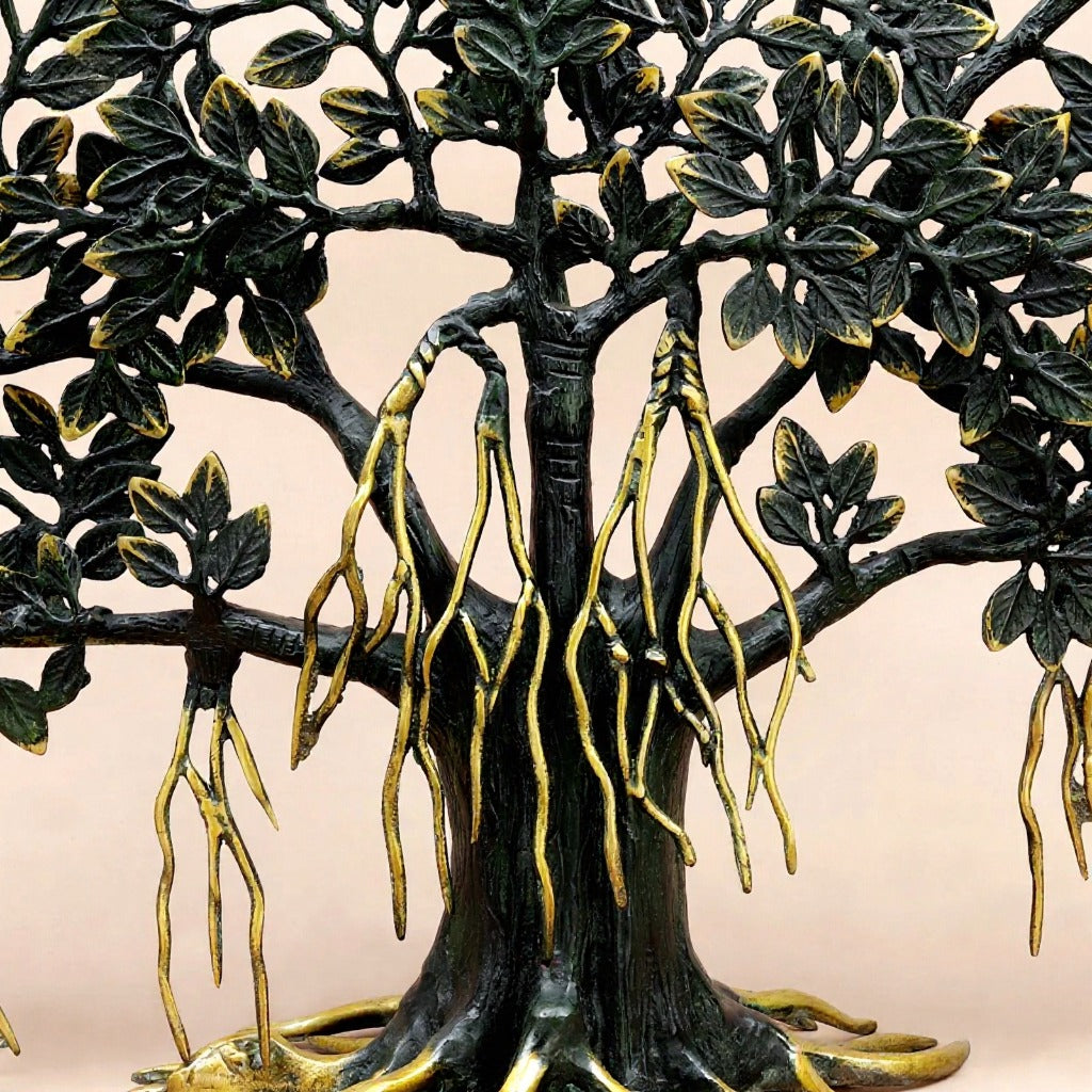 Brassaura® Tree of Life Sculpture with Golden Birds and Black & Golden Finish | Pure Superfine Brass Handcrafted Murti | Brass Statue for Home Temple, Pooja Room | Height 26.5 Inches | Weight 14.84 Kgs