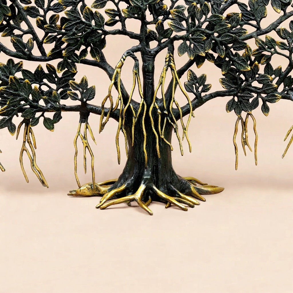 Brassaura® Tree of Life Sculpture with Golden Birds and Black & Golden Finish | Pure Superfine Brass Handcrafted Murti | Brass Statue for Home Temple, Pooja Room | Height 26.5 Inches | Weight 14.84 Kgs