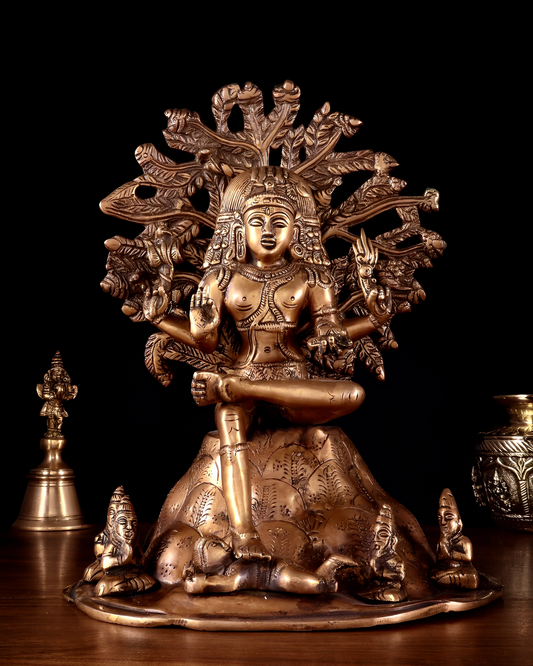 Brassaura™ Antique Burnt Brass Dakshinamurthy Statue | Height 12 Inches & Weight 6.5 Kgs | Temple & Home Décor