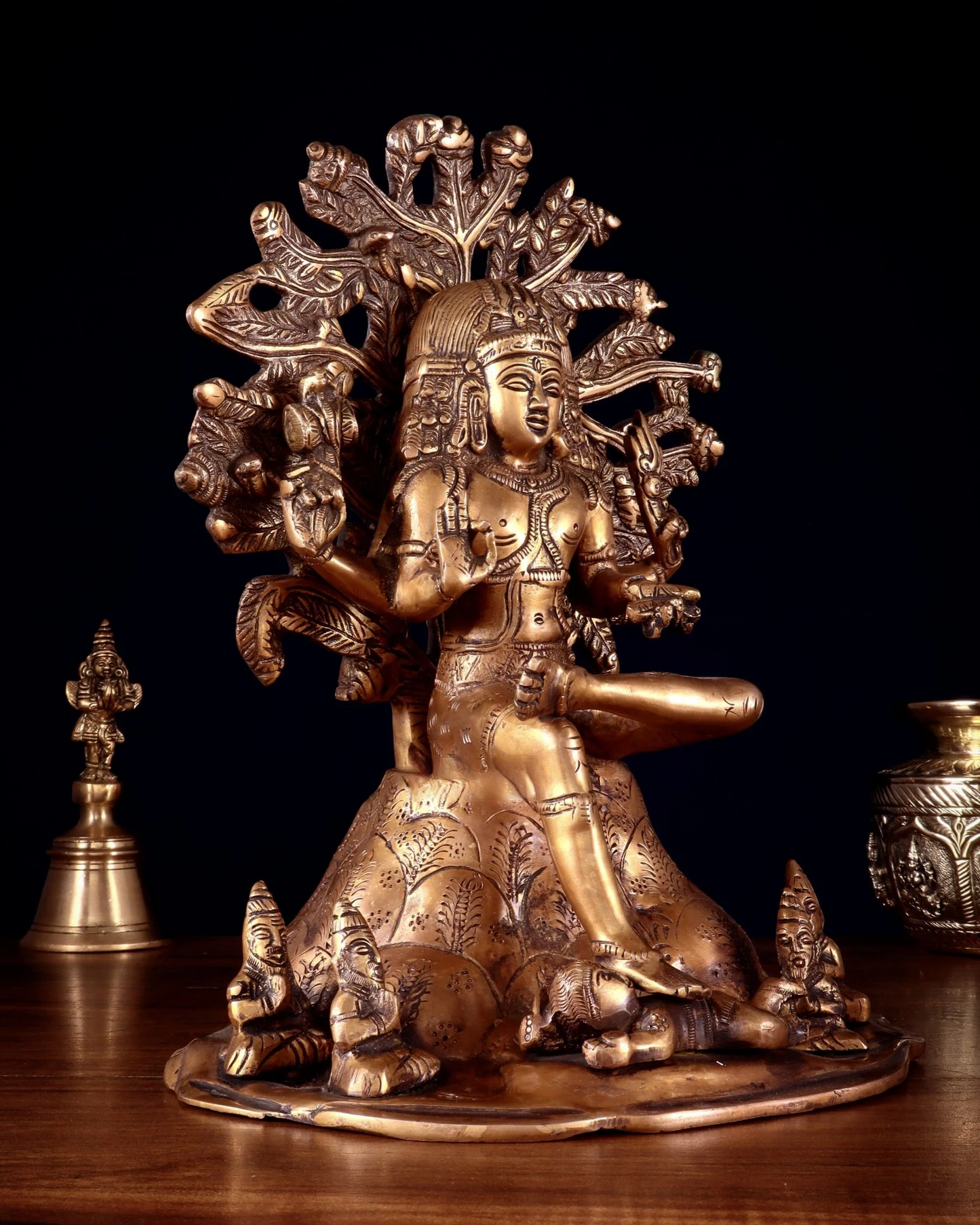 Brassaura™ Antique Burnt Brass Dakshinamurthy Statue | Height 12 Inches & Weight 6.5 Kgs | Temple & Home Décor