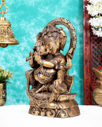 ब्रासोरा® वृंदावन वेणुगोपाल कृष्ण पीतल की प्रतिमा मोर के साथ | एंटीक नीला और सुनहरा रंग | ऊँचाई 20 इंच