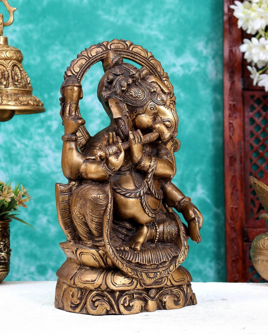 ब्रासोरा® वृंदावन वेणुगोपाल कृष्ण पीतल की प्रतिमा मोर के साथ | एंटीक नीला और सुनहरा रंग | ऊँचाई 20 इंच