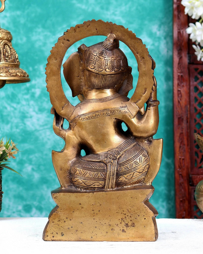ब्रासोरा® वृंदावन वेणुगोपाल कृष्ण पीतल की प्रतिमा मोर के साथ | एंटीक नीला और सुनहरा रंग | ऊँचाई 20 इंच