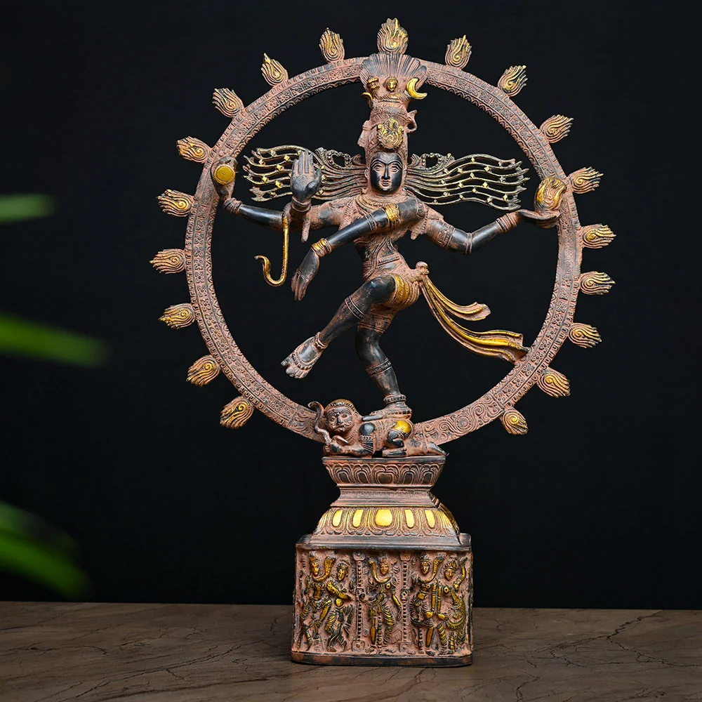 ब्रासोरा® वृंदावन वेणुगोपाल कृष्ण पीतल की प्रतिमा मोर के साथ | एंटीक नीला और सुनहरा रंग | ऊँचाई 20 इंच