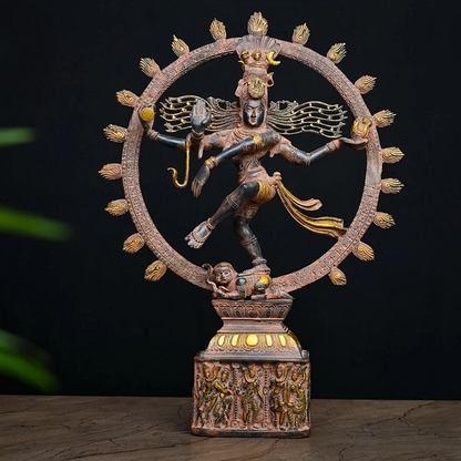 ब्रासोरा® वृंदावन वेणुगोपाल कृष्ण पीतल की प्रतिमा मोर के साथ | एंटीक नीला और सुनहरा रंग | ऊँचाई 20 इंच