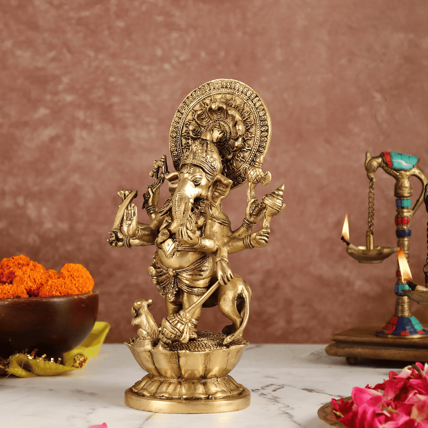 Brassaura™ Ashirwaad Kanadrishti Vinayaka Ganesha Brass Idol | Height 12 Inches | Weight 3.8Kgs