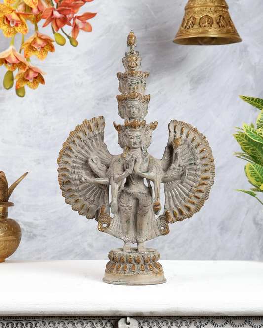 Brassaura® Brass Avalokiteshvara Sculpture | Height 14 Inches