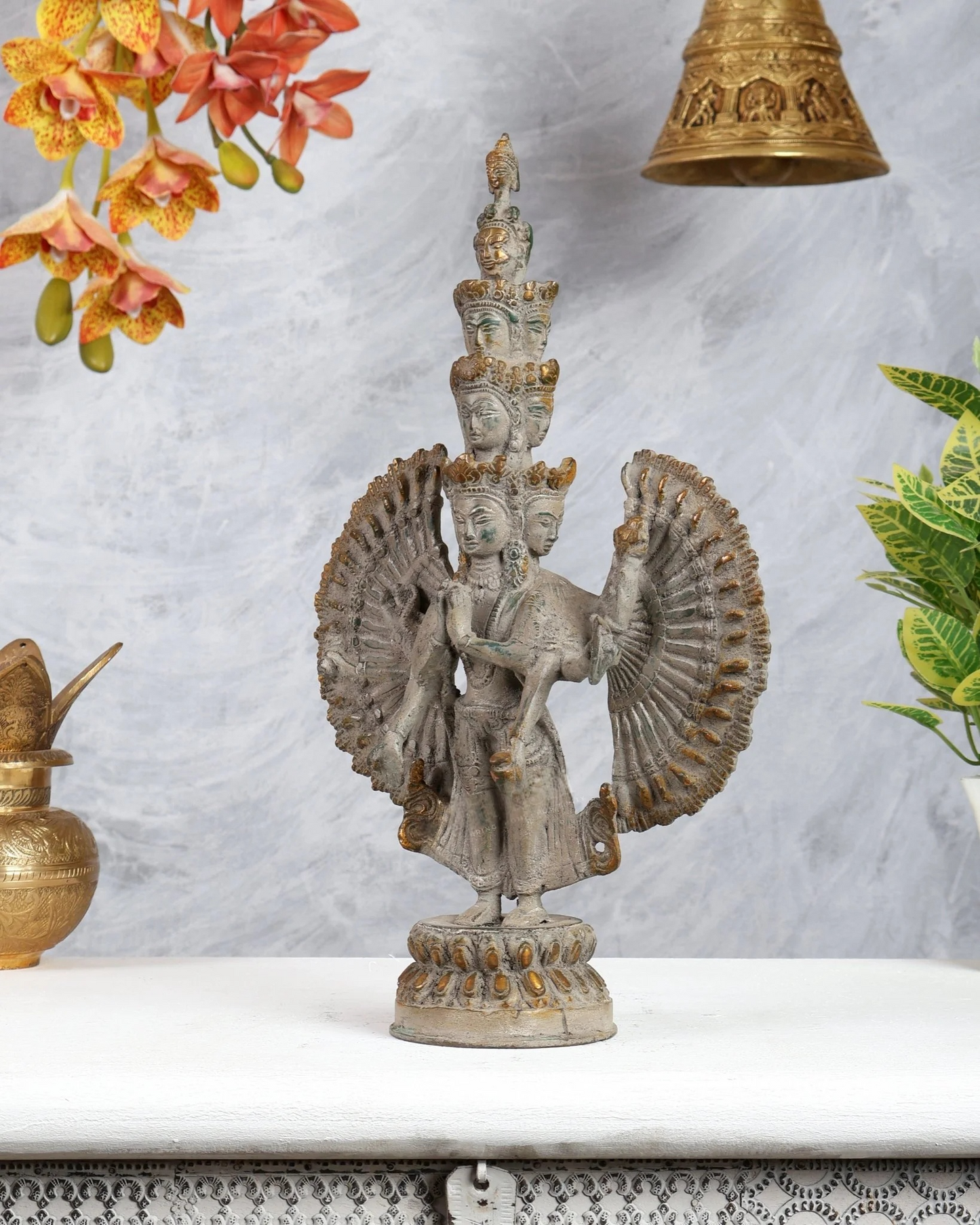 Brassaura® Brass Avalokiteshvara Sculpture | Height 14 Inches