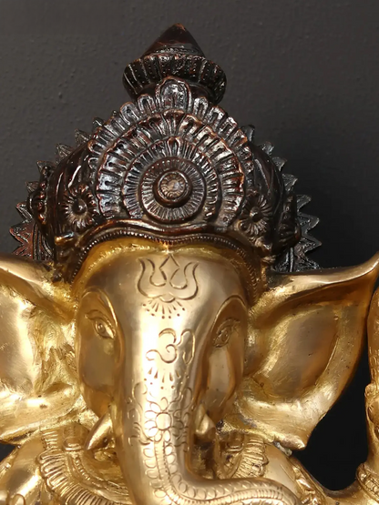 Brassaura™ Brass Lord Chaturbhuja Ganesha Idol | Height 12.6 Inches & Weight 9.11 kgs