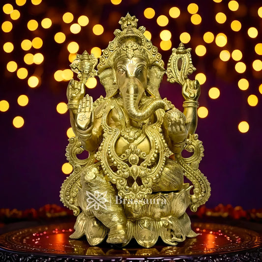 Brassaura™ Brass Ganesha Big Size Murti – Height 22.05 inches & Weight 21 kgs | Grand Ganpati Idol for Home & Pooja Room