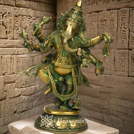 Brassaura™ Brass Dancing Ganesha Idol for Home and Decor | Weight 2.8 Kgs | Height 9 Inches