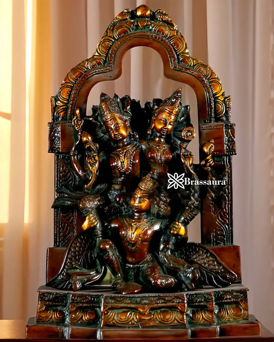 Brass Lord Vishnu with Goddess Lakshmi on Garuda – Antique Patina Finish, Height 12 Inches, Weight 5.5 Kgs