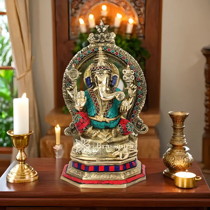 Brassaura™ Brass Ganesha Statue | Handcrafted Vinayaka Idol for Home & Décor | Height 11.5 Inches & Weight 4.2 Kgs