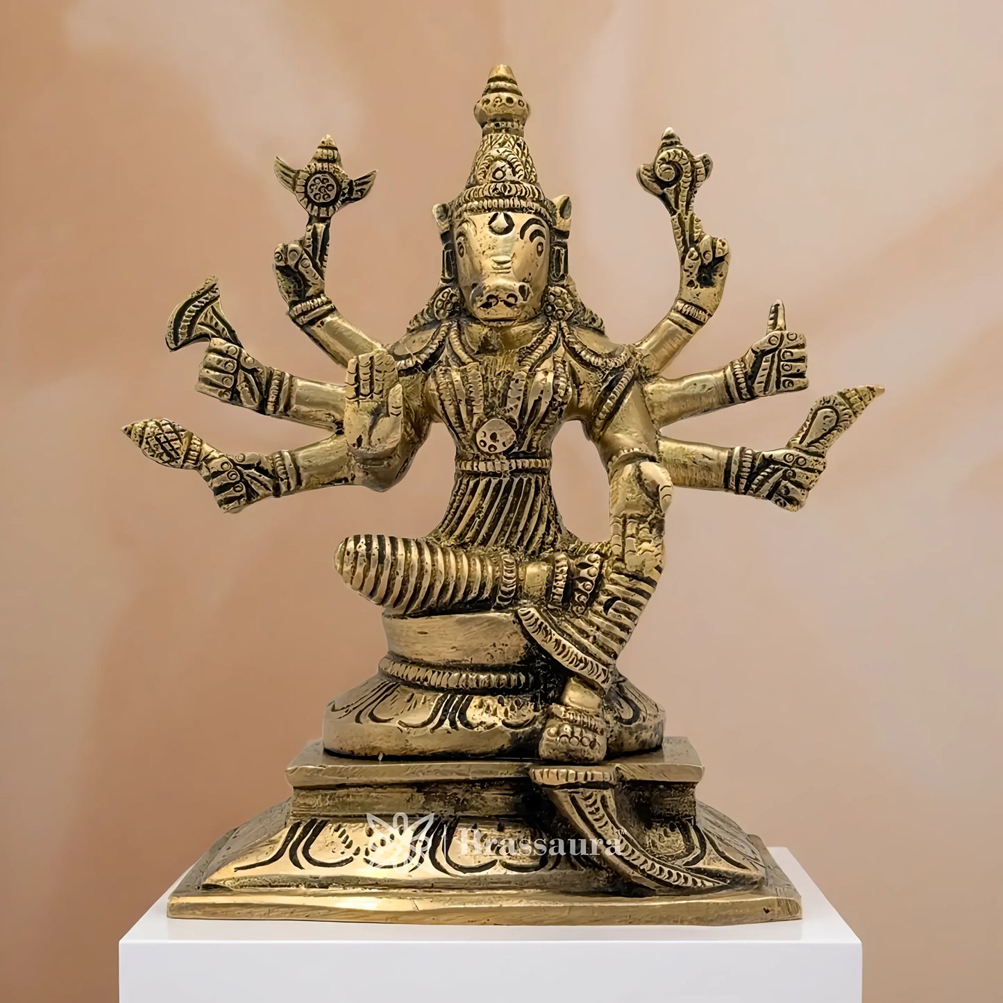 Brassaura™ Brass Varahi Idol – Height 7.2 Inches & Weight 1.8 Kgs | Temple & Pooja Décor