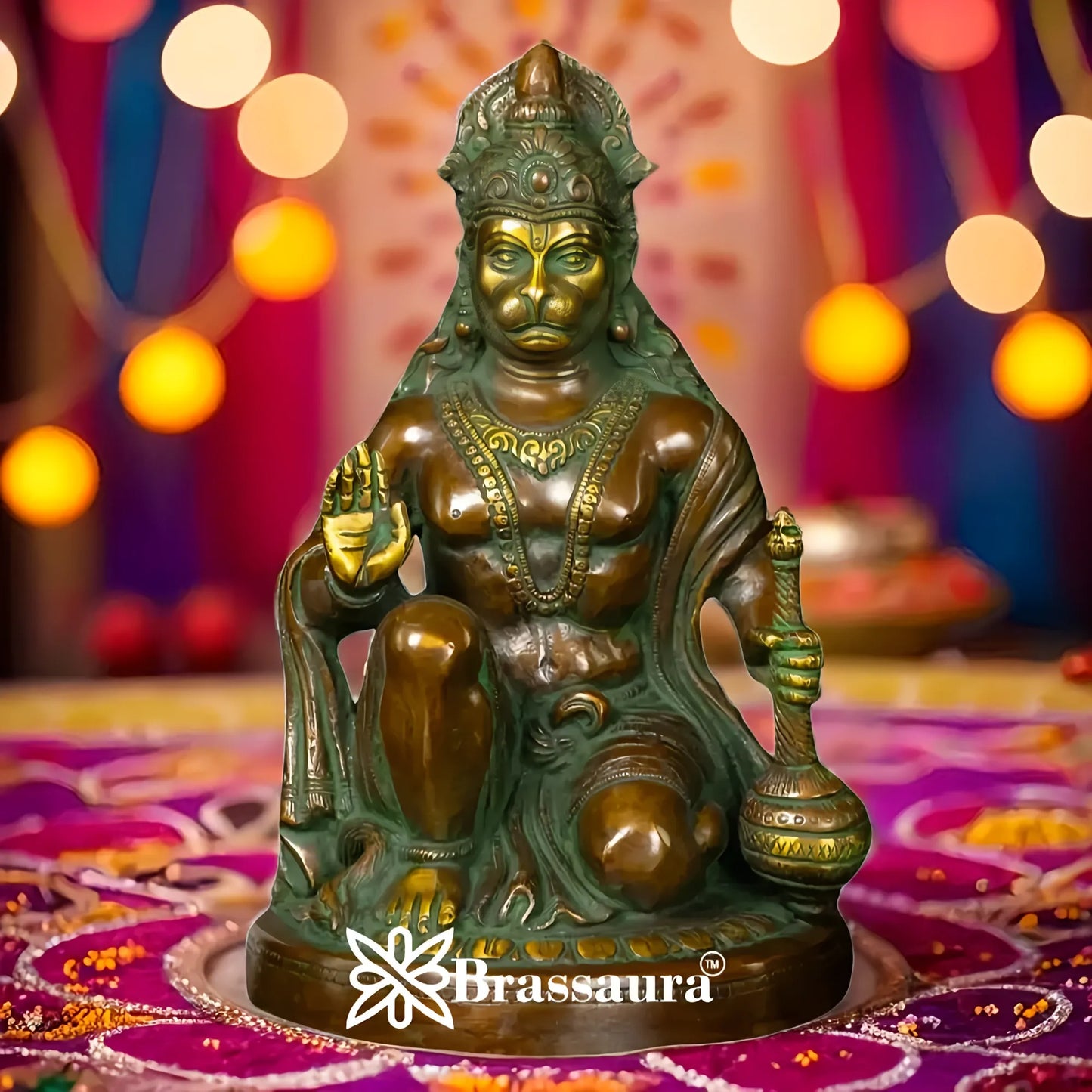 Brassaura™ Sacred Brass Hanuman Murti – Height 10 Inches & Weight 3.6 Kgs | Handcrafted Idol