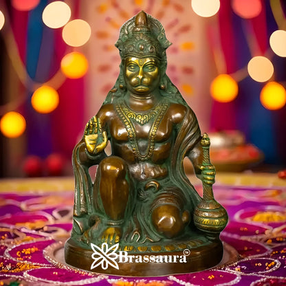 Brassaura™ Sacred Brass Hanuman Murti – Height 10 Inches & Weight 3.6 Kgs | Handcrafted Idol