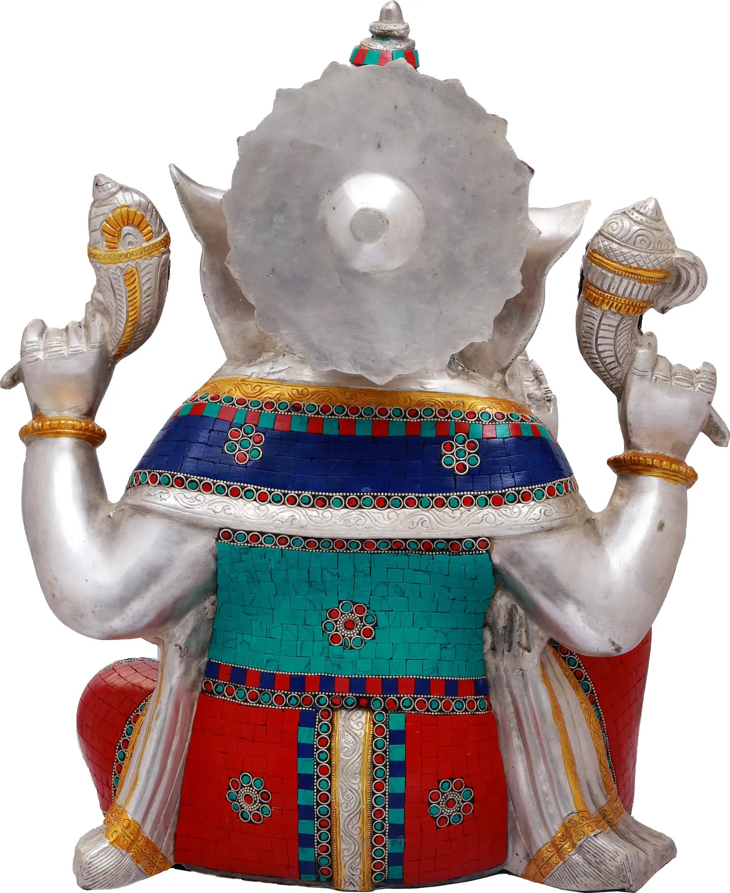 Brassaura™ Silver Finish Ganesha with Meenakari Inlay | Height 20 Inches & Weight 22.60 kgs