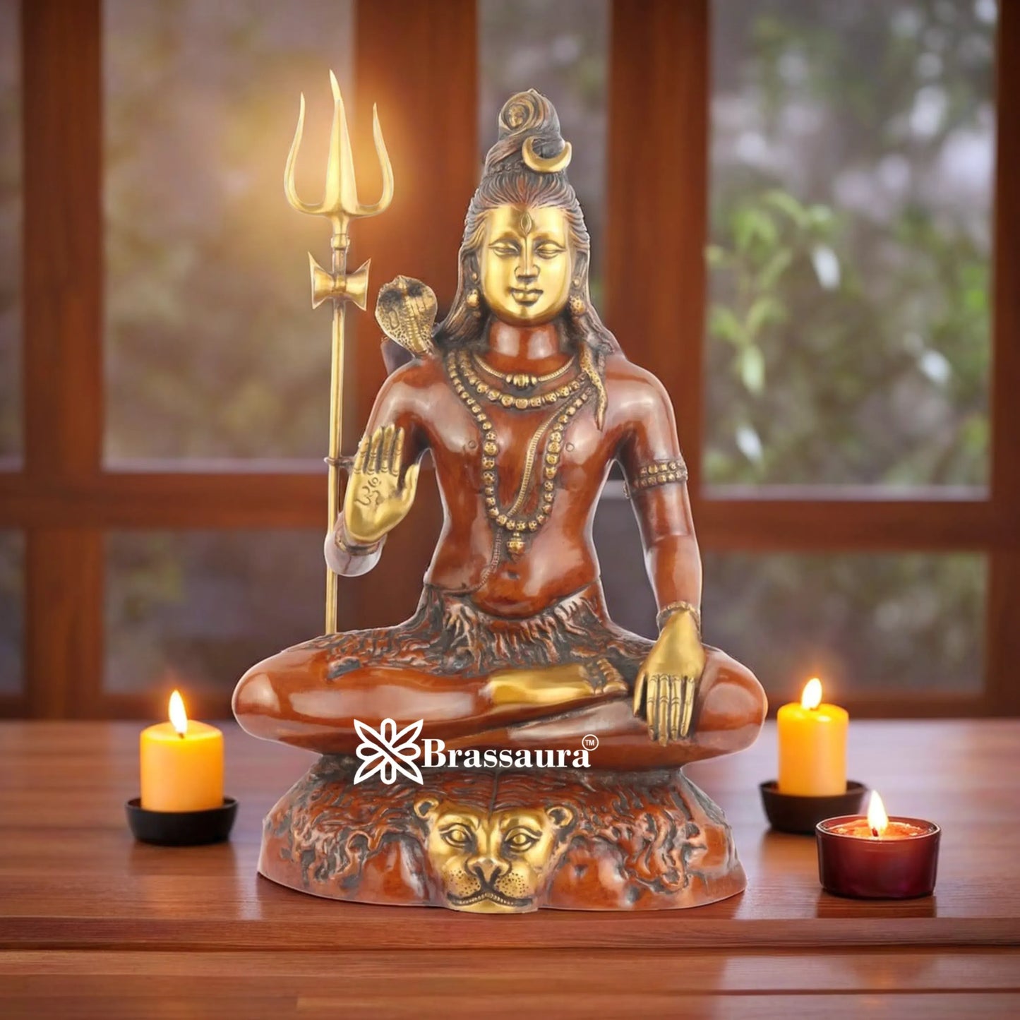 Brassaura™ Elegant Brass Shiva Idol – Height 24 Inches & Weight 17 Kgs | Hindu Devotional Idol