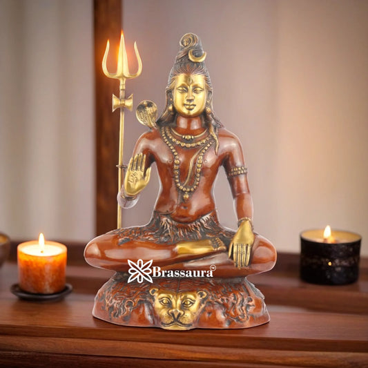 Brassaura™ Elegant Brass Shiva Idol – Height 24 Inches & Weight 17 Kgs | Hindu Devotional Idol