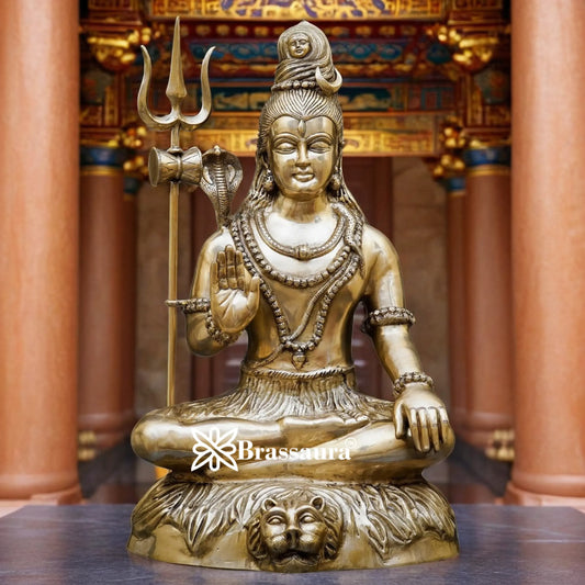 Brassaura™ Classic Brass Shiva Murti – Height 34 & Weight 35 Kgs | Sacred Idol for Temple & Home