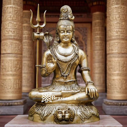 Brassaura™ Classic Brass Shiva Murti – Height 34 & Weight 35 Kgs | Sacred Idol for Temple & Home