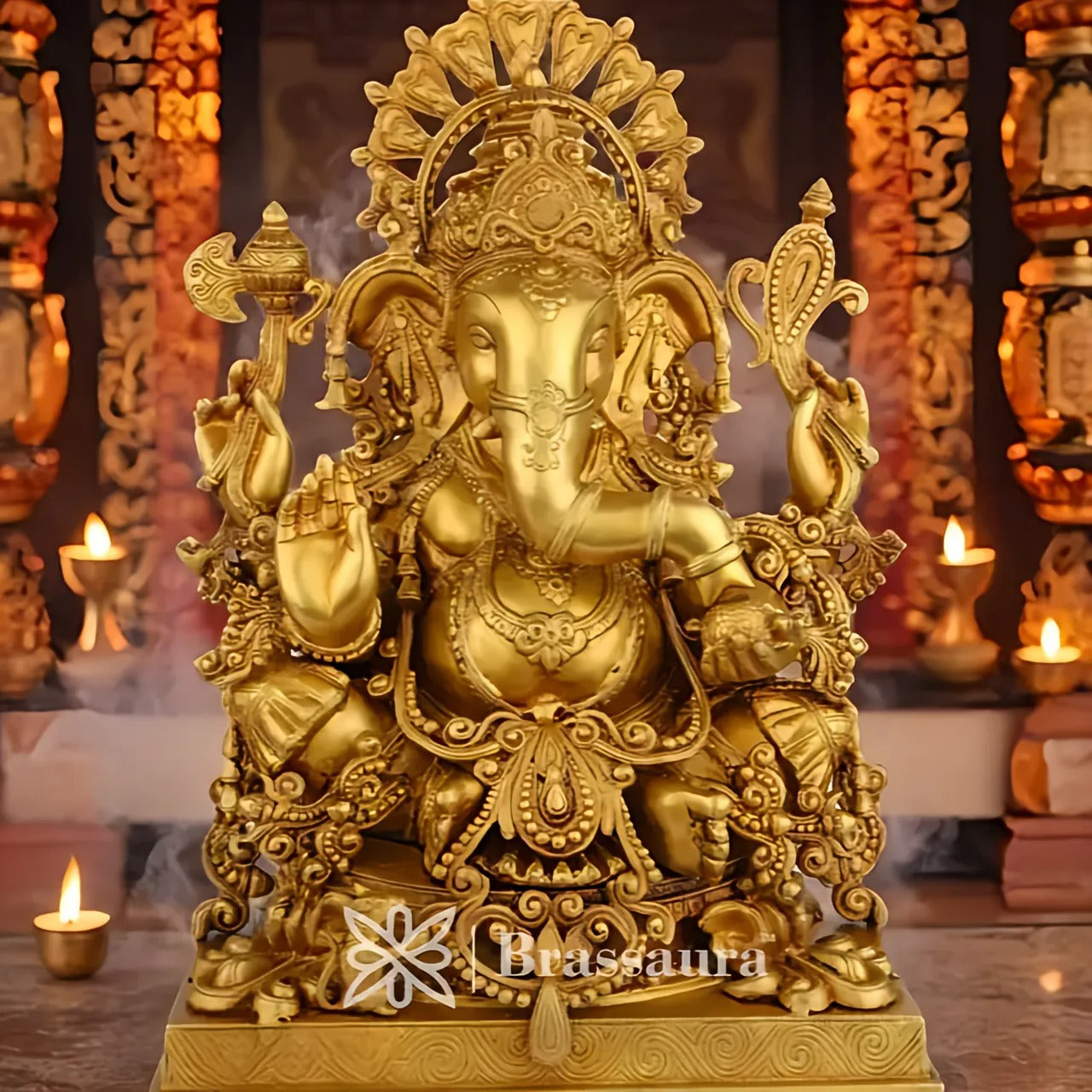 Brassaura™ Brass Big Size Jewellery Ganesha Idol for Home Décor | Weight 26 Kgs | Height 21 Inches