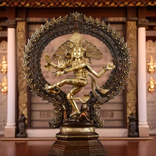 Brassaura™ Pure Brass Nataraja Statue in Dual-Tone Brown & Golden Finish | Height 30 Inches & Weight 23 Kgs