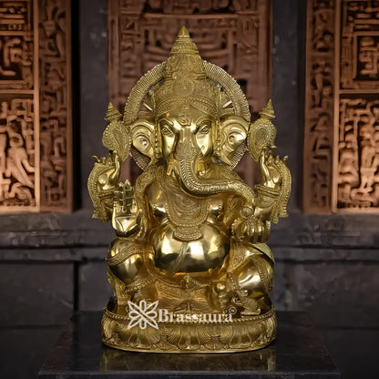 Brassaura™ Brass Ganesha Idol | Height 19.5 Inches & Weight 21 Kgs