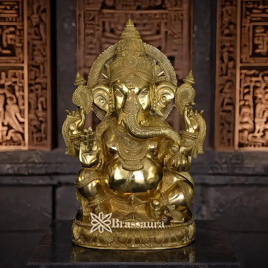 Brassaura™ Brass Ganesha Idol | Height 19.5 Inches & Weight 21 Kgs