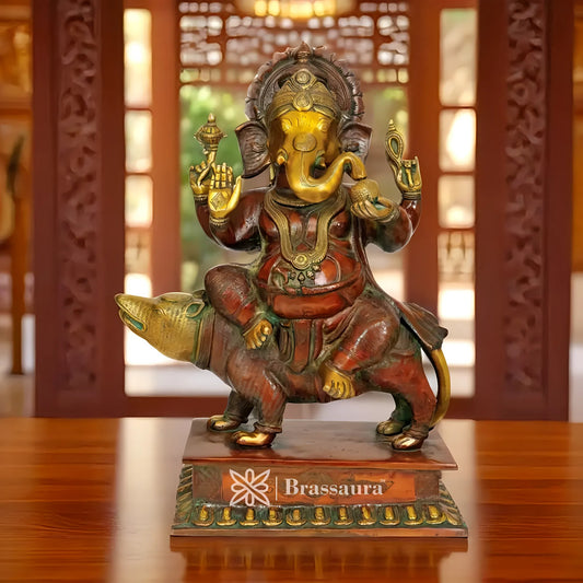Brassaura™ Brass Ganesha Statue | Handcrafted Grand Vinayaka Idol for Home & Décor | Height 18 Inches & Weight 14 Kgs