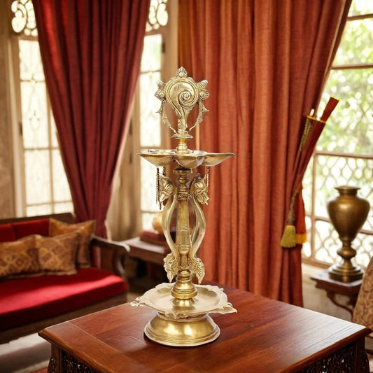 Brass Vishnu Shankh Deepam, Diya For home Decor Height 5.5 inches & Weight 3.1 kg