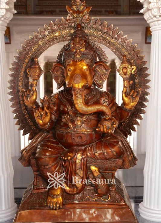 Brassaura™ Brass Ganesha Statue for Home Decor | Weight 230 Kgs | Height 70 Inches