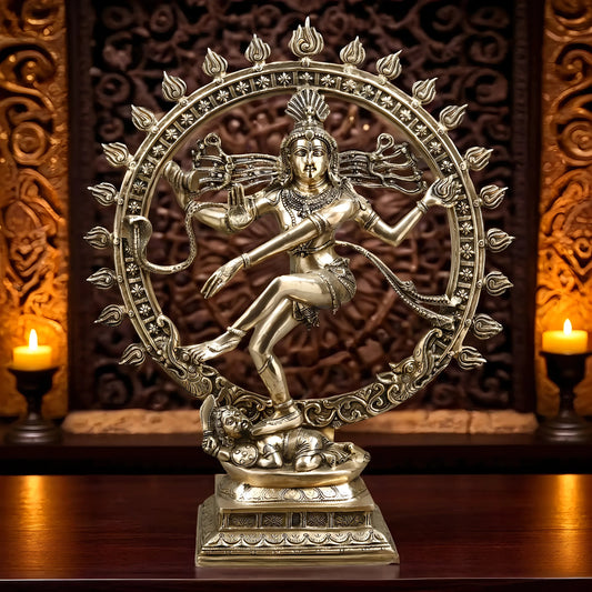 Brassaura™ Brass Nataraja Idol – 33 inch | 24.93 kg | Dancing Shiva Statue in Golden Finish for Home, Temple & Gift Décor