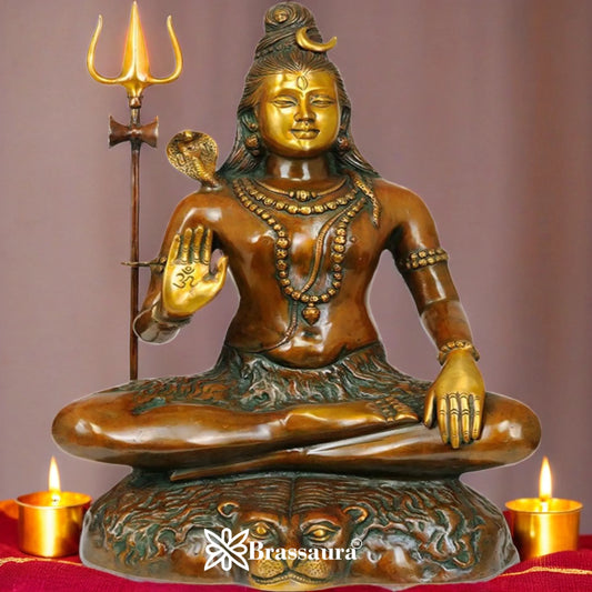 Brassaura™ Premium Brass Shiva Idol – Height 22.5 Inches & Weight 15 Kgs | Hindu God Murti for Mandir