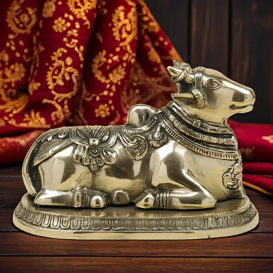 Brassaura™ Brass Nandi Statue | 7.5 Inches Height | 5.88 Kgs Weight | Elegant Golden Finish