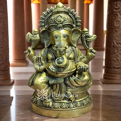 Brassaura™ Brass Ganesha Idol for Home and Decor | Weight 15.6 Kgs | Height 19.68 Inches