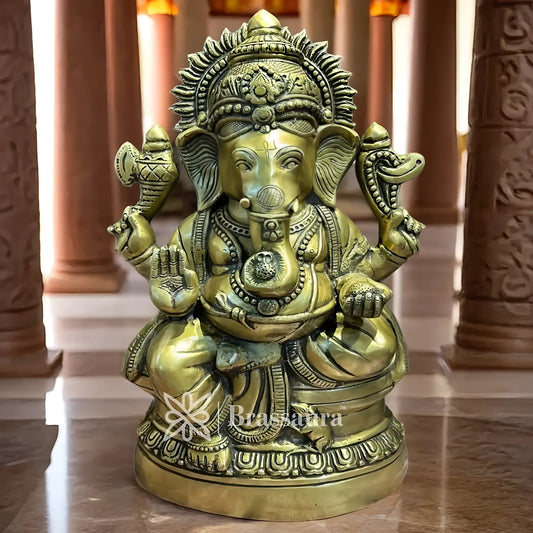 Brassaura™ Brass Ganesha Idol for Home and Decor | Weight 15.6 Kgs | Height 19.68 Inches