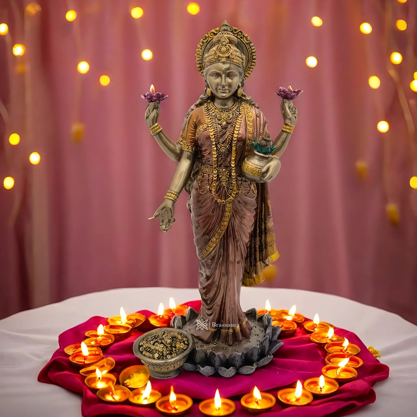 Brassaura™ Artistic Resin Laxmi Idol – Height 9.8 Inches & Weight 0.675 Kgs | Home & Puja Décor