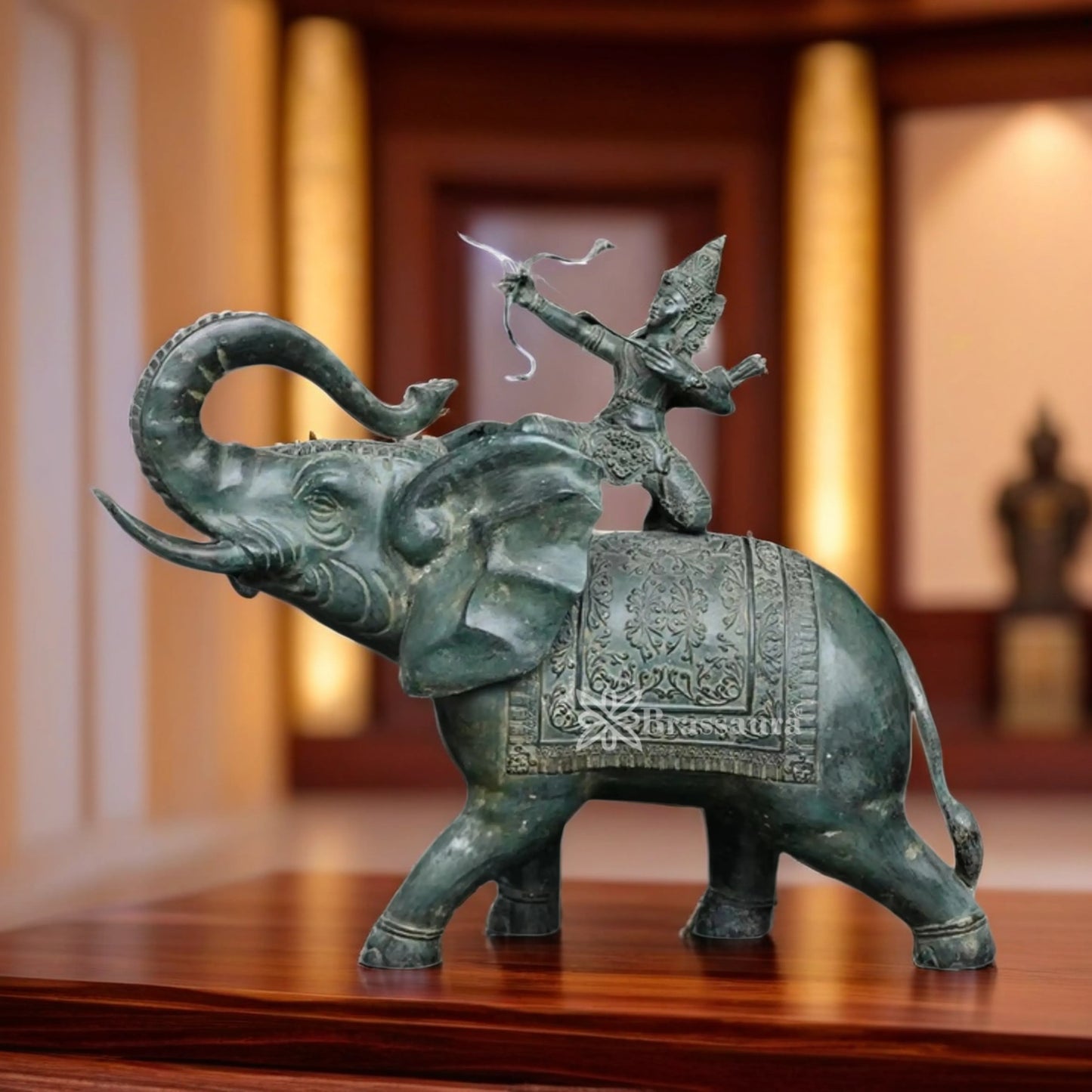 Brassaura™ Bronze Lord Indra With Airavata Balinese Statue – Height 19 Inches & Weight 8 Kgs | Temple & Pooja Décor