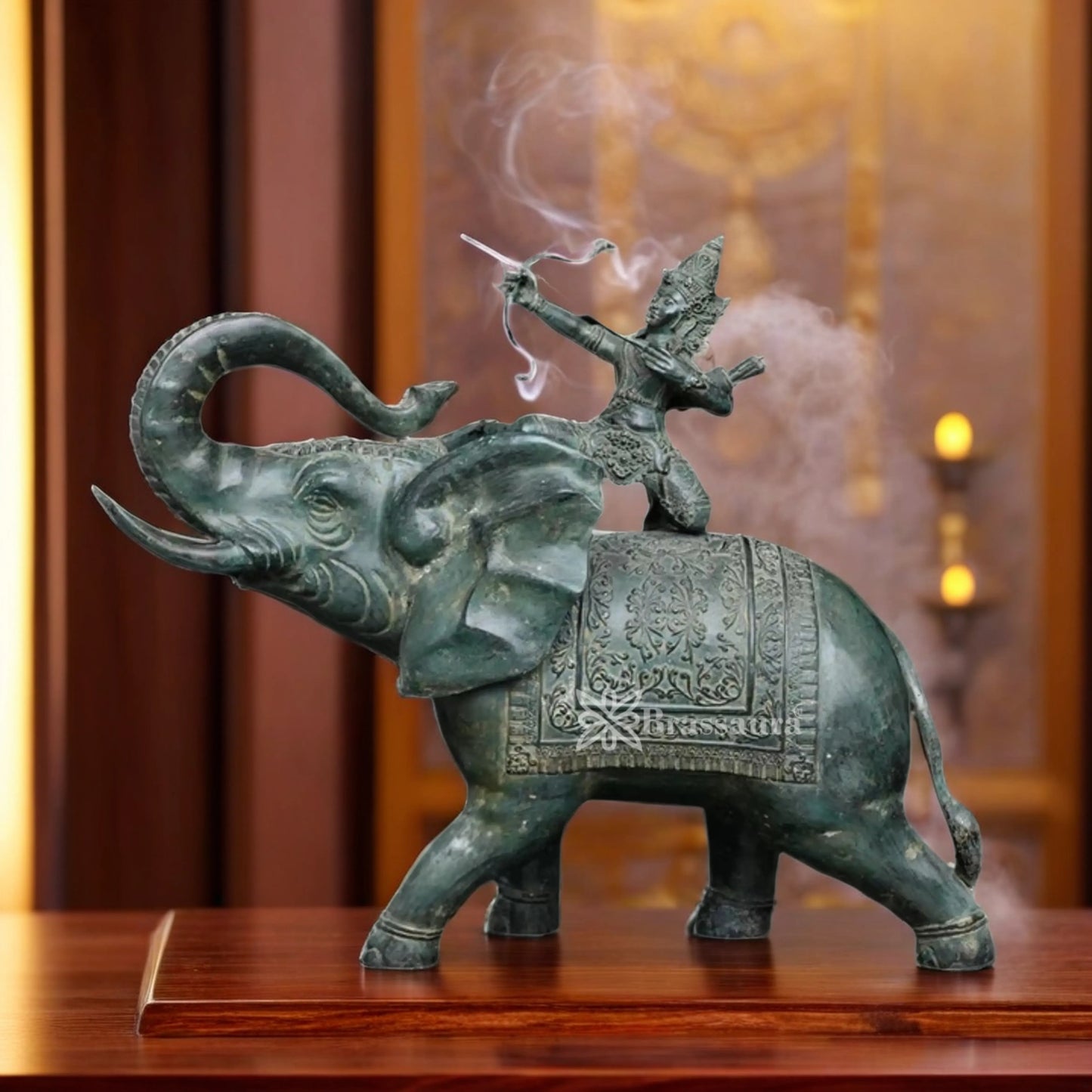 Brassaura™ Bronze Lord Indra With Airavata Balinese Statue – Height 19 Inches & Weight 8 Kgs | Temple & Pooja Décor