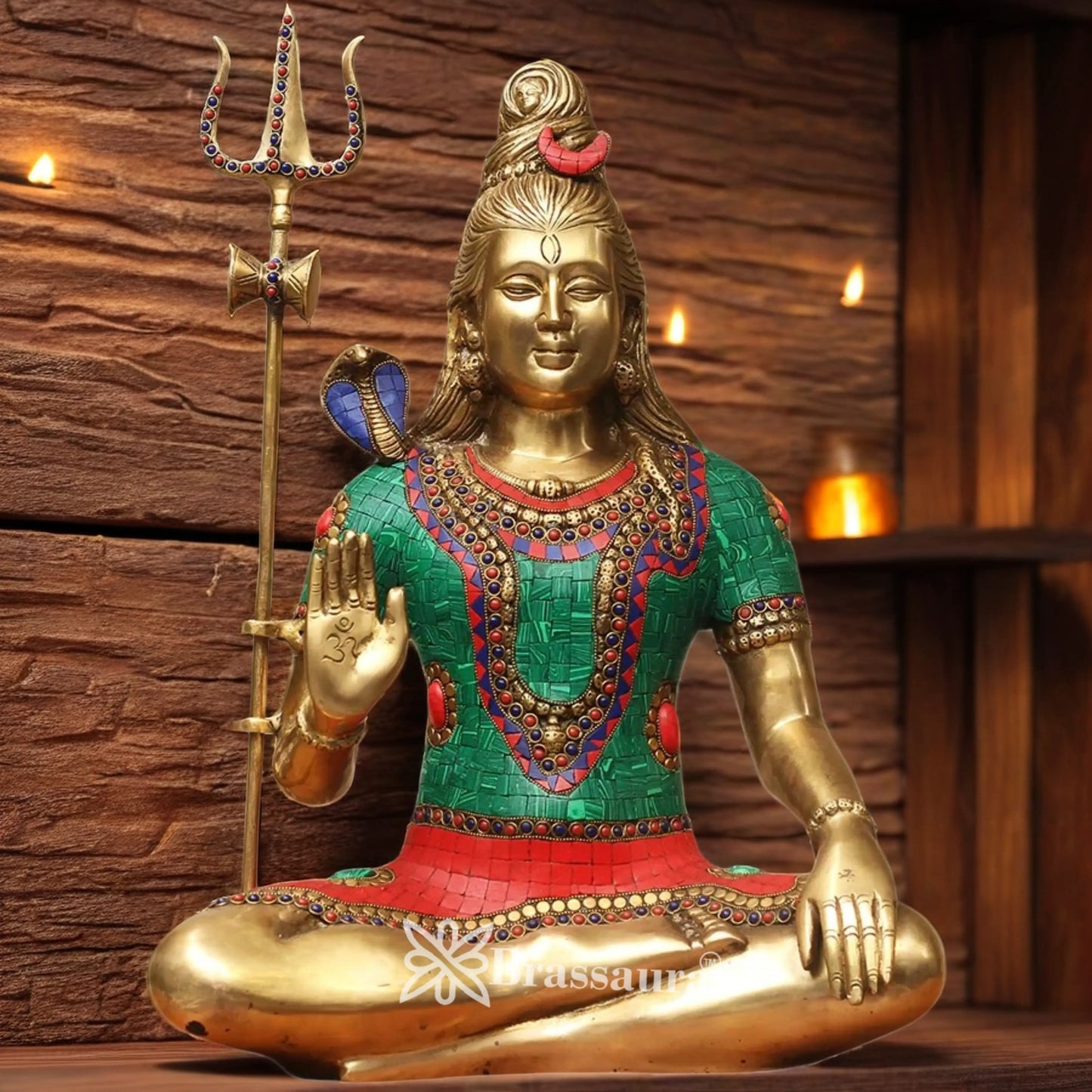 Brassaura™ Gemstone Decorated Brass Lord Shiva Statue – Height 20 Inches & 12.4 Kgs | Spiritual Home Accent