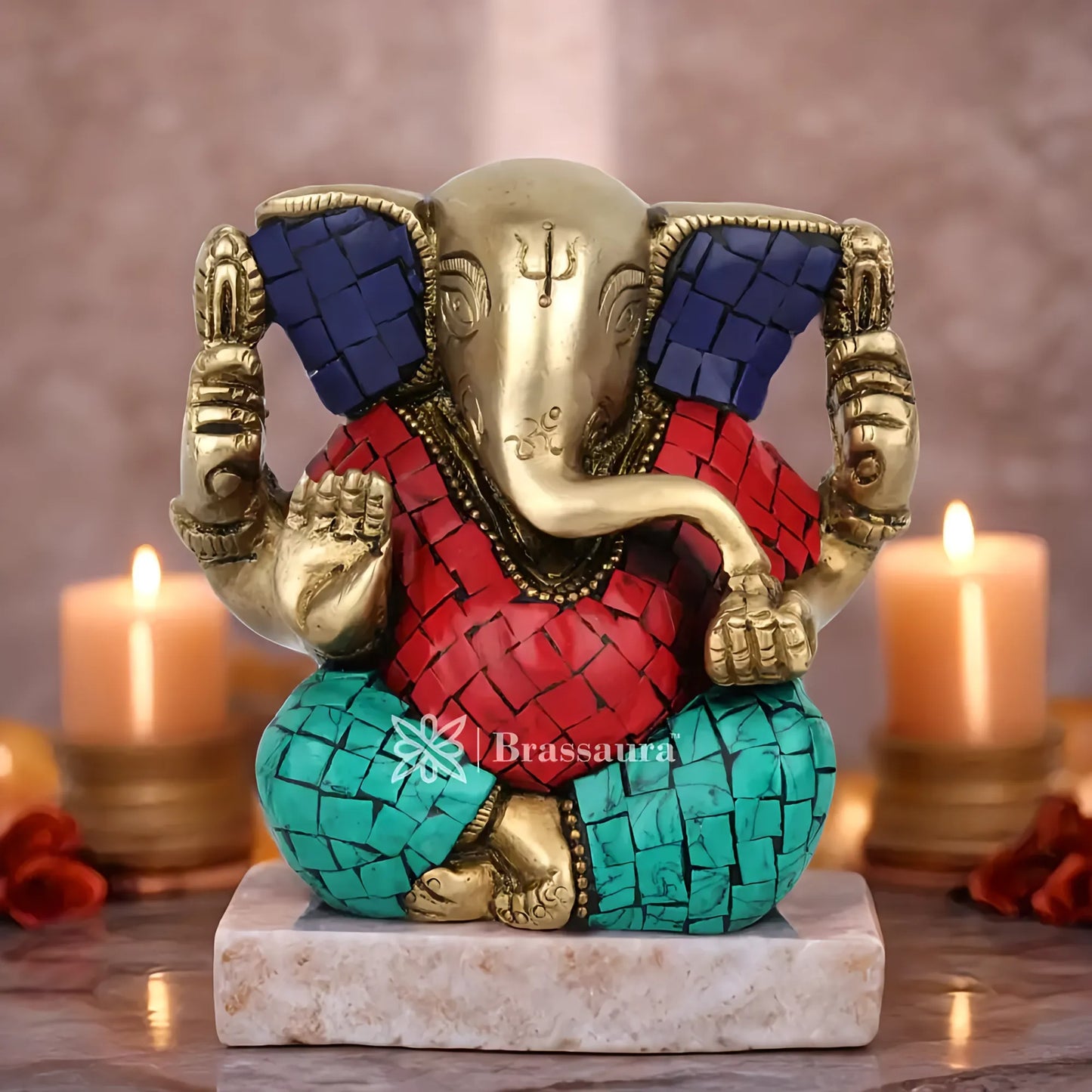 Brassaura™ Brass Ganesha Statue | Handcrafted Vinayaka Idol for Home & Décor | Height 4 Inches & Weight 0.8 Kg