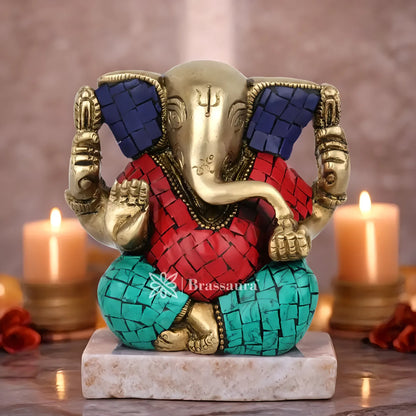 Brassaura™ Brass Ganesha Statue | Handcrafted Vinayaka Idol for Home & Décor | Height 4 Inches & Weight 0.8 Kg