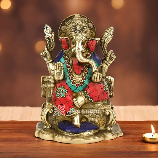 Brassaura™ Brass Ganesha Statue | Handcrafted Vinayaka Idol for Home & Décor | Height 7.5 Inches & Weight 2.1 Kgs