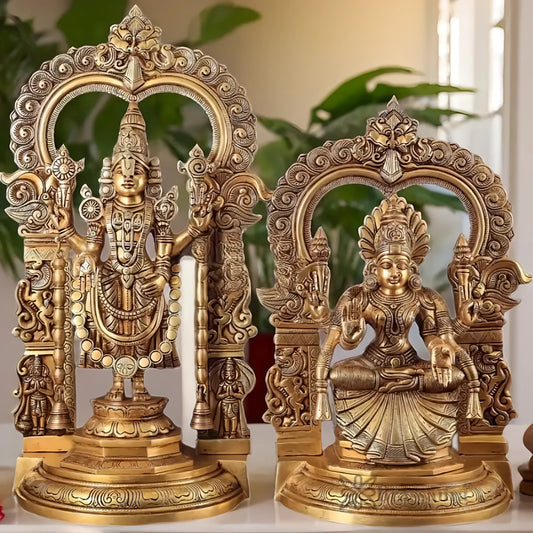 Brassaura™ Brass Tirupati Balaji & Padmavathi Thayar Idol Set – Height 22 & 18 Inches, Total Weight 27.5 Kgs | Divine Temple Decor