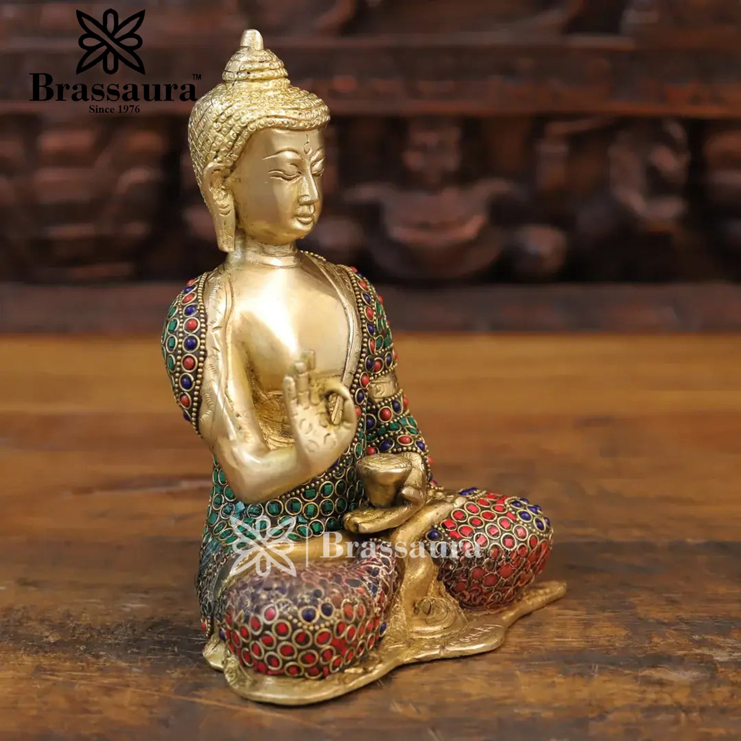 Brass Buddha For Home And Décor Weight 2.28 kg Height 8.5 Inch